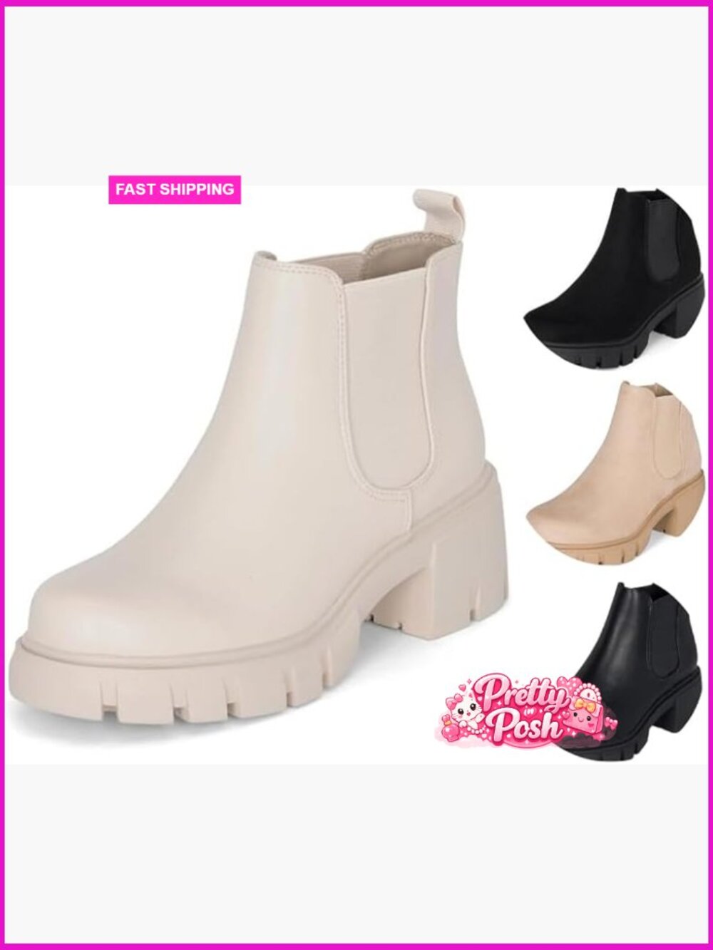 Womens Platform Ankle Boots Chunky Block Heel Chelsea Lug Sole Combat Shoes